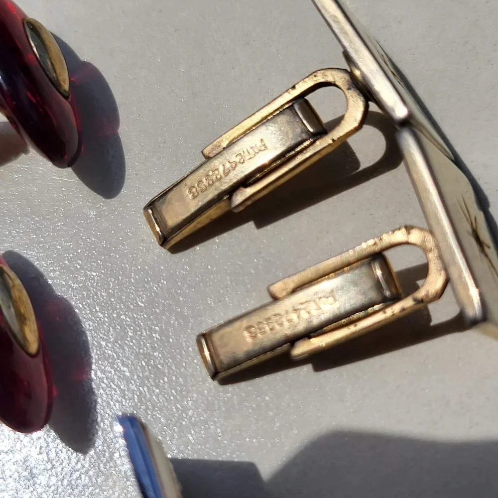 Vintage Mixed Metal Resin Cufflinks Lot Gold Silver Red Starburst Textured